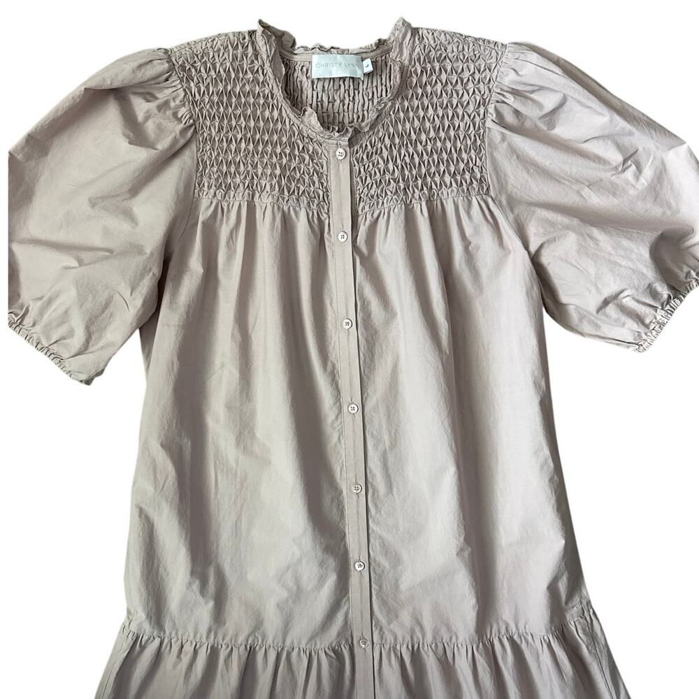 Christy Lynn Eleanor Poplin Puff Sleeve Button Front Maxi in Blush Size Large - Picture 11 of 12